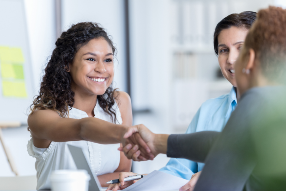 A student interviews for a summer internship position