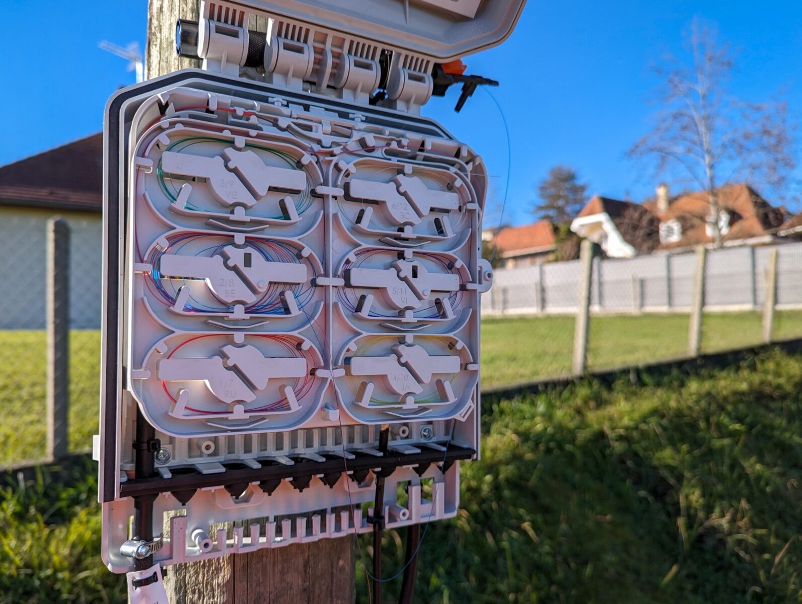 Organized and labeled splice cases help ensure the network stays reliable